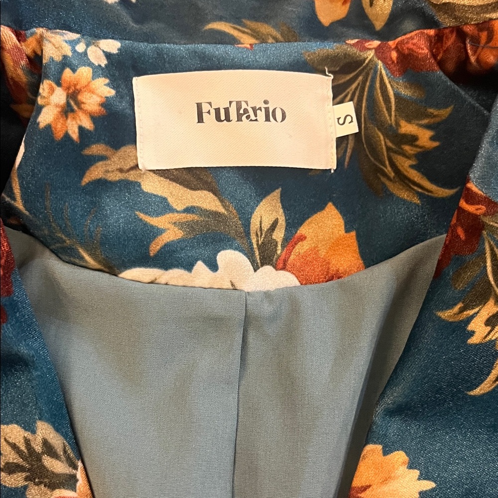 Vintage inspired Floral Velvet Blazer Jacket - Teal size Small - Picture 6 of 9